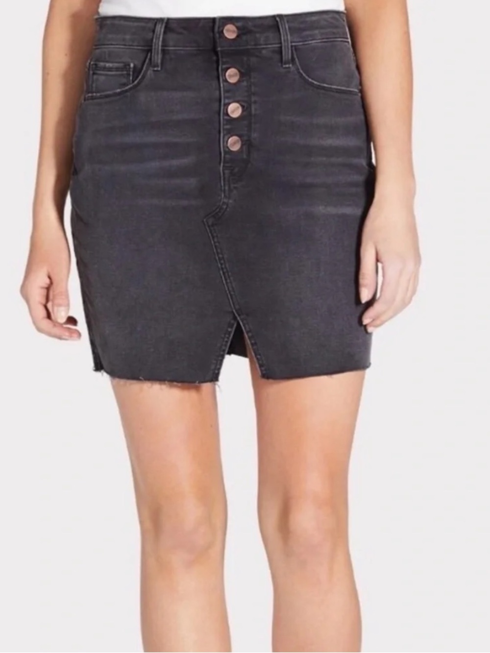 Sanctuary Indie Black Washed Denim Button-Front Mini Skirt